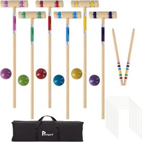 Six Player Croquet Set, Wooden Outdoor Lawn Game with Mallets, Balls and Carry Bag