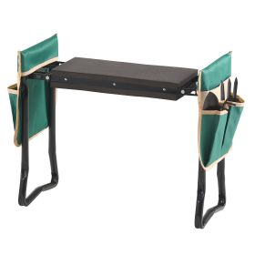 Heavy-Duty Folding Garden Kneeler & Seat Set with 8-In. Wide Pad & Tool Bags, Green