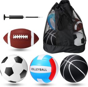 4-Piece Sport Ball Set, Soccer, Football, Basketball & Volleyball with Equipment Bag