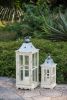 Set of 2 Wooden Candle Lanterns, Whitewashed Wood & Glass, Indoor Outdoor Home, Garden, Wedding