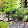 3.3ft Metal Zen Garden Bridge, Decorative Arch with Floral Scrollwork Side Rails, Brown