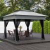 10.7 x 10.7 Ft Pop-Up Canopy Gazebo with Zipper Netting, Light Gray