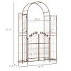7.3 ft Metal Garden Arbor with Gate, Fleur-de-Lis Motif and Plant Shelves, Brown