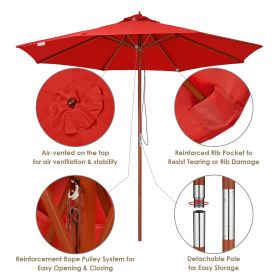9-Ft. Wooden Patio Umbrella with Pulley, Red
