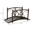 3.3ft Metal Zen Garden Bridge, Decorative Arch with Floral Scrollwork Side Rails, Brown