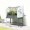 Galvanized Raised Garden Bed Kit with Greenhouse Cover, Elevated Planter, Bottom Shelf