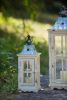 Set of 2 Wooden Candle Lanterns, Whitewashed Wood & Glass, Indoor Outdoor Home, Garden, Wedding