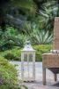 Set of 2 Wooden Candle Lanterns, Whitewashed Wood & Glass, Indoor Outdoor Home, Garden, Wedding