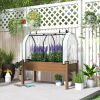 Raised Garden Bed with PE Greenhouse Cover, Elevated Wooden Planter, Brown