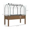 Raised Garden Bed with PE Greenhouse Cover, Elevated Wooden Planter, Brown