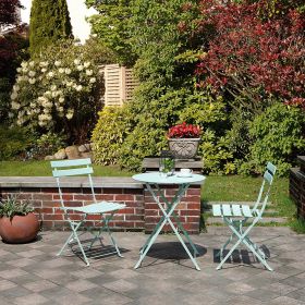 3-Piece Folding Patio Bistro Set, Steel Table & 2 Chairs, Available in 5 Colors (Color: Bean Green)