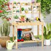 60-In. Wood Garden Potting Bench with Flip-Up Top & Hutch Storage, Natural/Brown