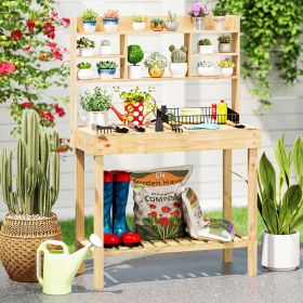60-In. Wood Garden Potting Bench with Flip-Up Top & Hutch Storage, Natural/Brown (Color: Natural)