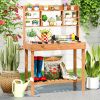 60-In. Wood Garden Potting Bench with Flip-Up Top & Hutch Storage, Natural/Brown