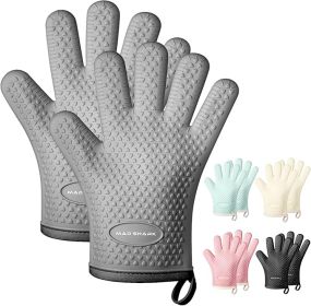 Silicone Oven Mitts Heat Resistant 450 Degrees,Waterproof & Non-Slip Oven Gloves with Fingers (Color: Grey1)