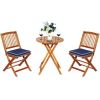 3-Piece Folding Acacia Wood Bistro Set, Table & 2 Chairs with Cushions