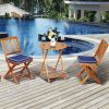 3-Piece Folding Acacia Wood Bistro Set, Table & 2 Chairs with Cushions