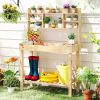 60-In. Wood Garden Potting Bench with Flip-Up Top & Hutch Storage, Natural/Brown