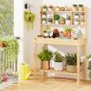 60-In. Wood Garden Potting Bench with Flip-Up Top & Hutch Storage, Natural/Brown