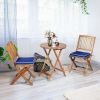 3-Piece Folding Acacia Wood Bistro Set, Table & 2 Chairs with Cushions