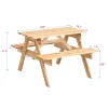 Children's Dining Table with Attached Bench Set, Solid Wood