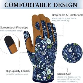 Women's Leather Gardening Gloves, Thorn-Resistant, Touchscreen, Medium (Color: Colorg)