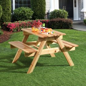 Children's Dining Table with Attached Bench Set, Solid Wood (Color: Natural)