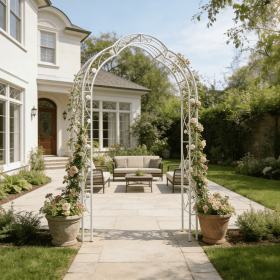 Metal Garden Arch, 8-Style Freestanding Arbor Trellis for Climbing Plants (Color: CREAM WHITE)